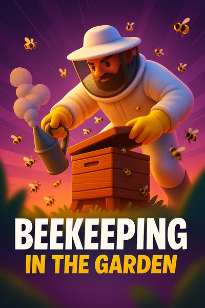 Dynamic Beekeeper Scene in Vibrant Garden