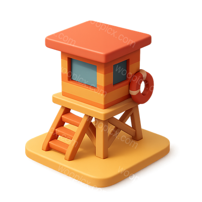 Stylized 3D Lifeguard Tower Icon with Isometric Design