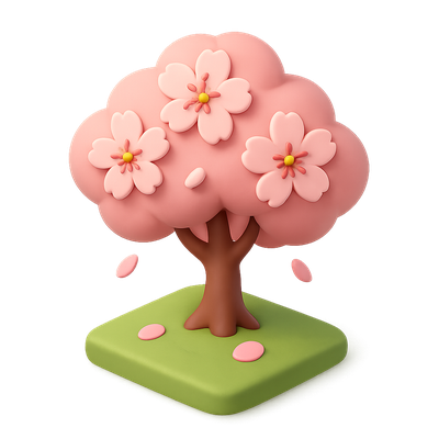 3D Cherry Blossom Icon with Isometric Design