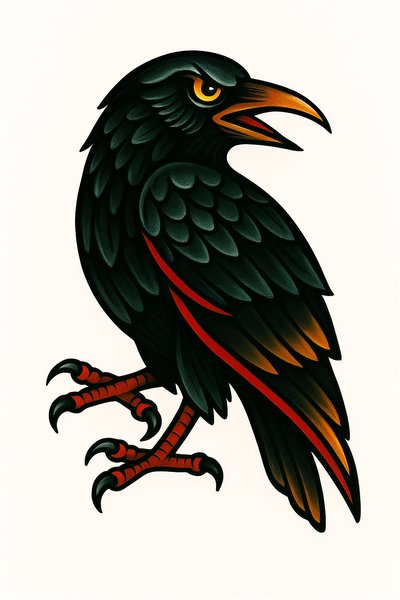Stylized Black Raven Illustration with Bold Colors