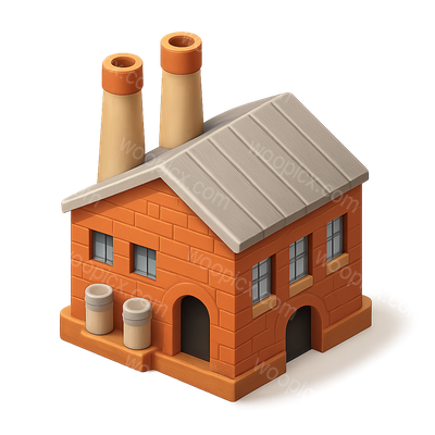 Colorful 3D Icon of a Brick Factory Building