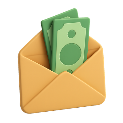 3D Envelope Icon with Money Inside in Isometric View