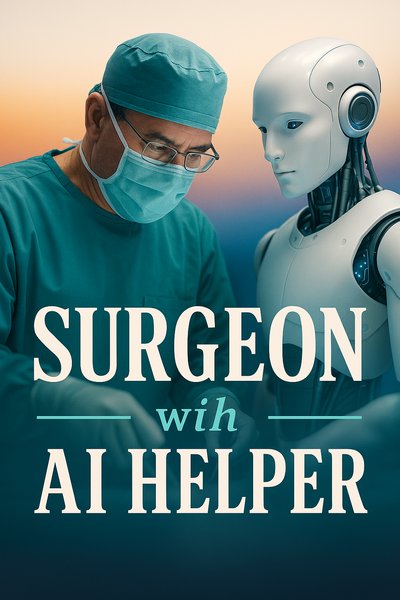 Surgeon Collaborating with AI Assistant in Medical Setting