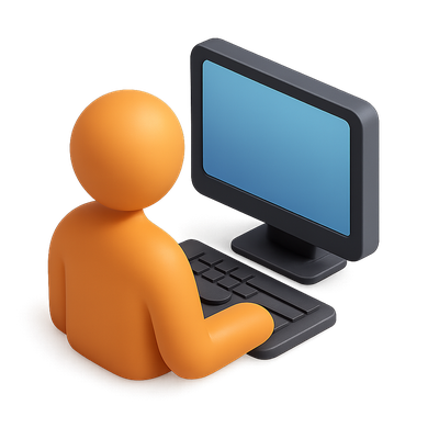 3D Icon of a Person Using a Computer