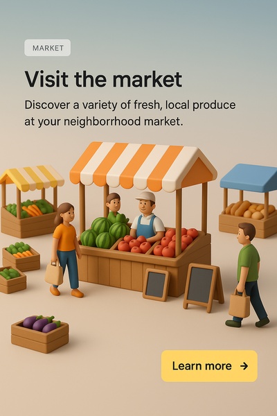 3D Market Illustration with Fresh Produce and Friendly Vendors