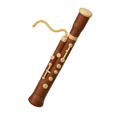 Stylized 3D Bassoon Icon with Isometric View