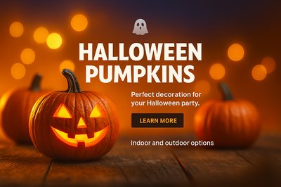 Vibrant Halloween Pumpkins on Wooden Table with Glowing Background