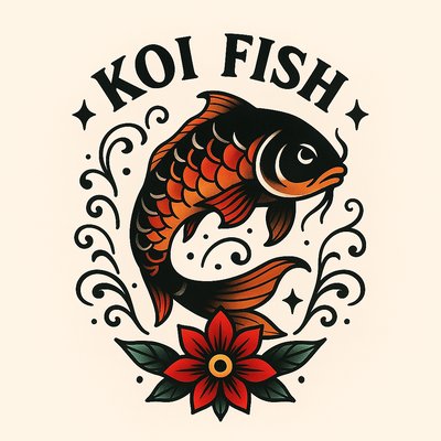 Stylized Koi Fish Illustration with Floral Elements