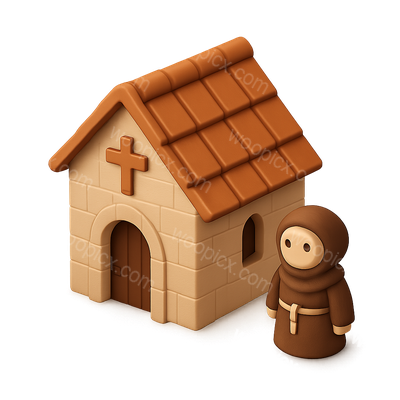3D Icon of a Monk's Dwelling with Character