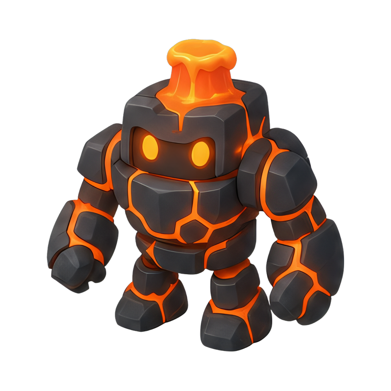 robot with molten lava cracks
