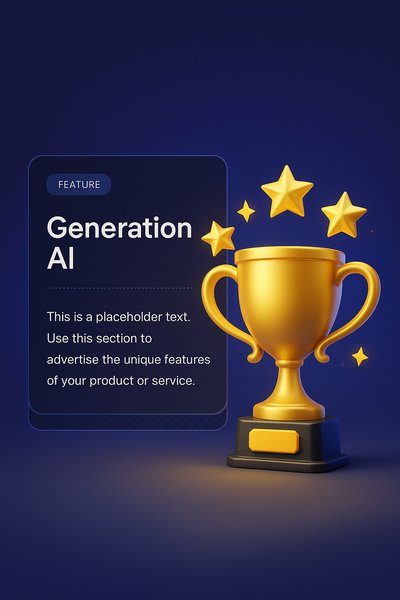 Champion Golden Trophy with Stars on Blue Background