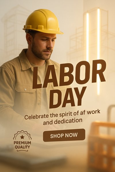 Labor Day Promotional Graphic Featuring Construction Worker
