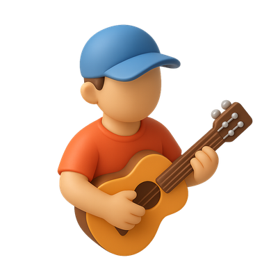 Stylized 3D Musician Icon Playing Guitar