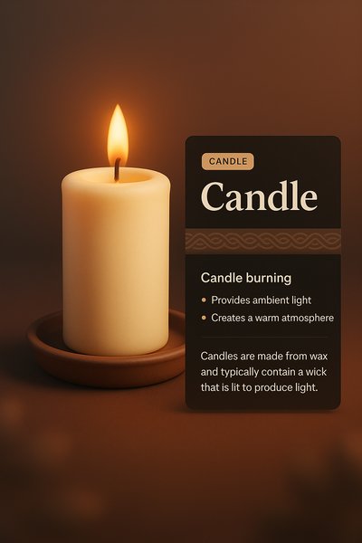 Elegant 3D Candle Design with Informative Card