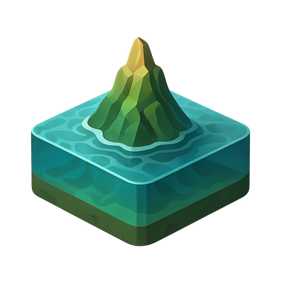 Isometric 3D Seamount Icon for Game Assets