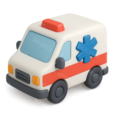 Stylized 3D Ambulance Icon with Transparent Background