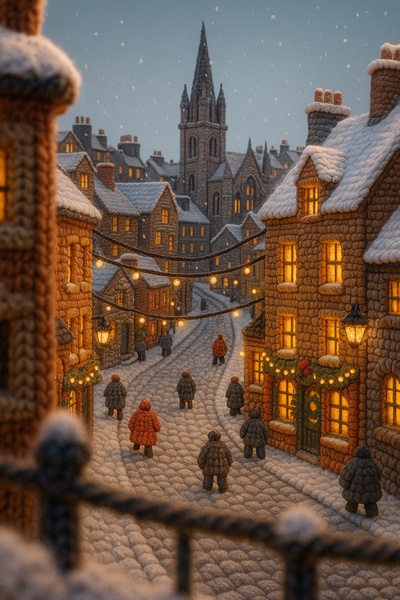 Whimsical Woolen Winter Scene in Edinburgh
