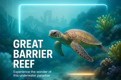 Underwater Scene Featuring a Sea Turtle in the Great Barrier Reef