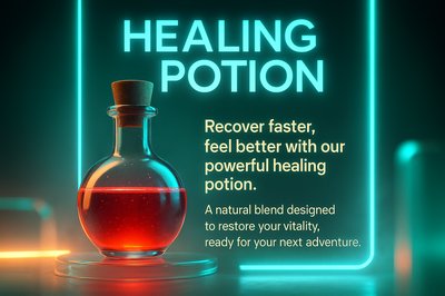 Realistic Neon Healing Potion Carousel Slide Design
