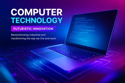 Futuristic Computer Technology Illustration in Neon Colors