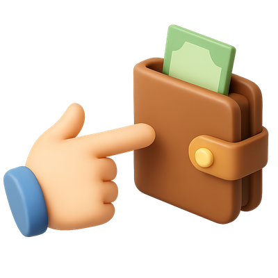 3D Wallet Icon with Hand Pointing Gesture