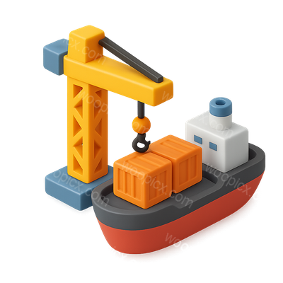 3D Crane and Ship Icon in Isometric View