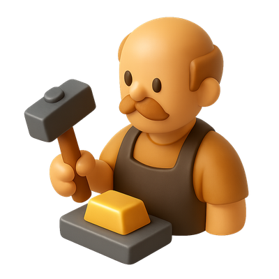 3D Goldsmith Icon with Hammer and Gold Bar