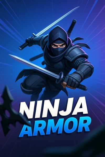 Dynamic Ninja Armor in Action with Bold Typography