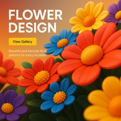 Vibrant Floral Design Graphic with 3D Elements
