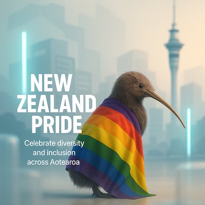 Colorful Representation of New Zealand Pride with Kiwi Bird