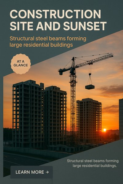 Stunning Sunset Over Construction Site with Steel Beams