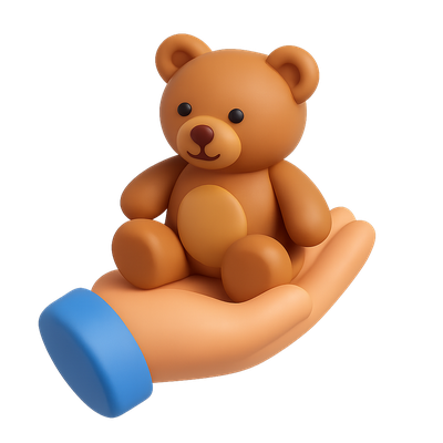 3D Teddy Bear Icon in Hand with Isometric View
