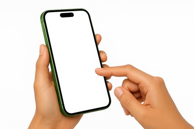Green Smartphone Held in Two Hands with Blank Screen
