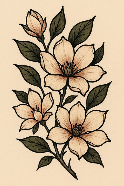 Elegant Floral Illustration with Magnolia Flowers