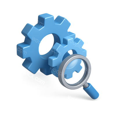 Blue Gears and Magnifying Glass in 3D View