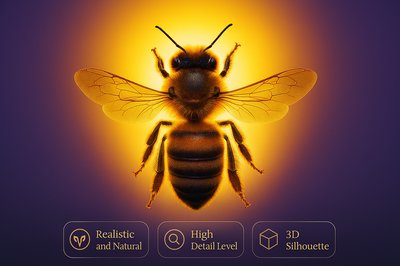 Realistic Honey Bee with Gradient Background and Backlight