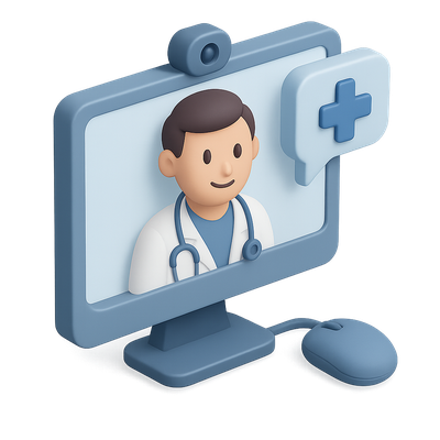 3D Telehealth Icon with Doctor and Chat Bubble