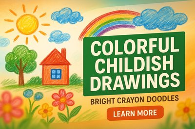 Vibrant Crayon Doodle Art Featuring Childlike Drawings