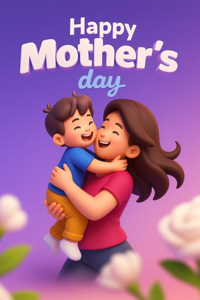 Dynamic Happy Mother's Day Illustration with Mother and Child