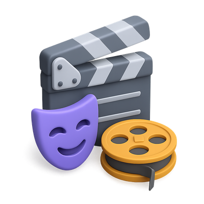 3D Entertainment Icon Featuring Film Elements