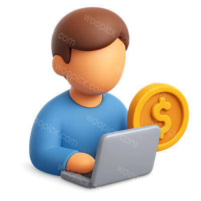3D Laptop Icon with Person and Dollar Sign Illustration