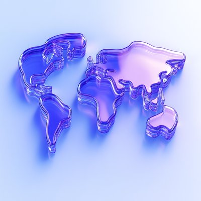 Stylized Abstract Map of Asia in Transparent Purple