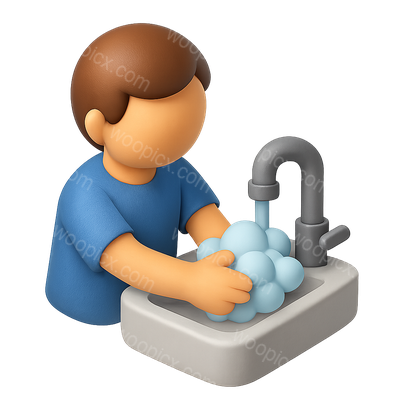 3D Icon of a Person Washing Hands at a Sink