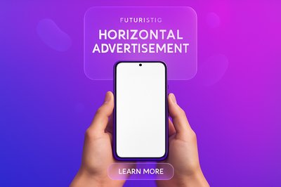 Futuristic Advertisement with Purple Hands and Gradient Background