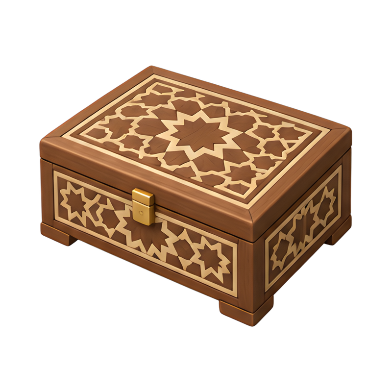 intricate inlaid wooden Quran box