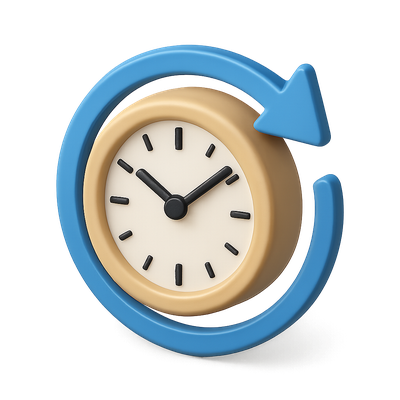 3D Clock Icon with Circular Arrow in Isometric View