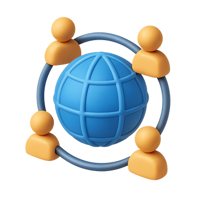 3D Global Unity Icon with People and Globe