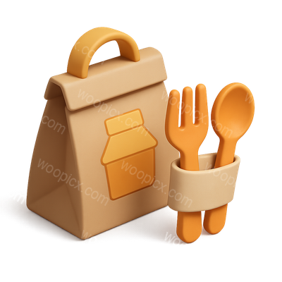 3D Food Delivery Package Icon with Utensils