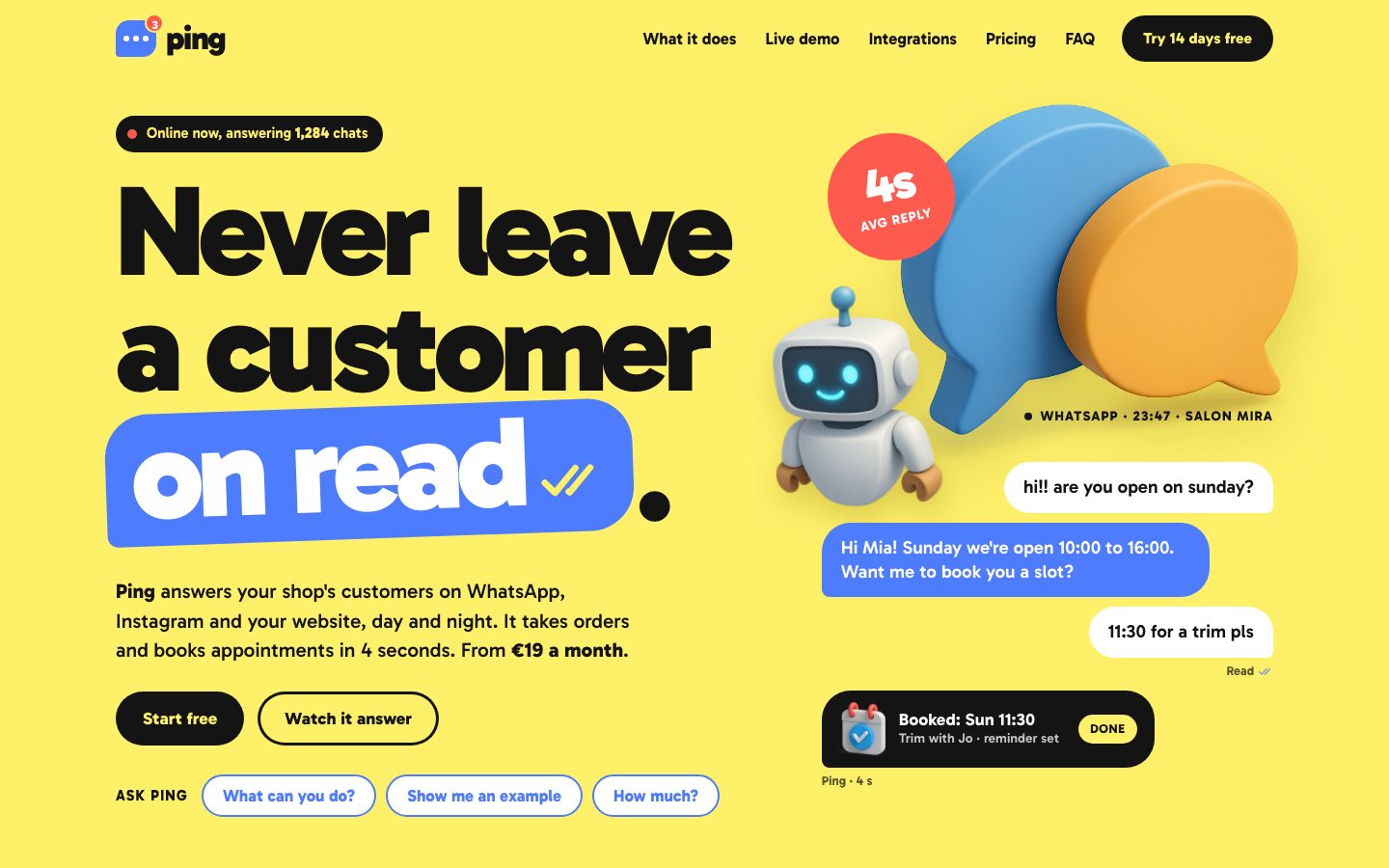 Ping — landing page template preview