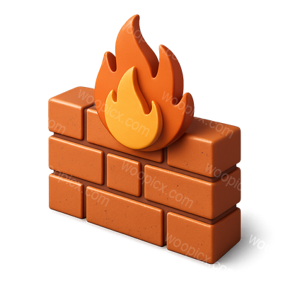 Stylized 3D Firewall Icon with Flames
